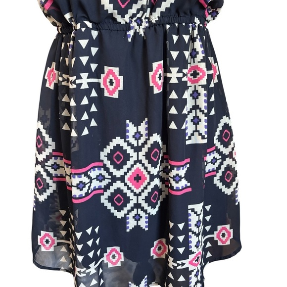 BeBop Sleeveless Aztec Print Mini Dress Navy Blue Lined Women’s Medium - Picture 3 of 12